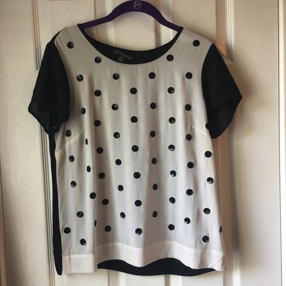 Black & White Blouse w black sequin detail